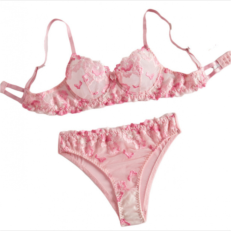 Sheer Bra Lace - 시스루 플로럴 자수 레이스 비키니 란제리